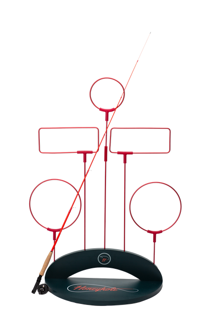 Sillouette of the honeyhole yard game set with target board and rods